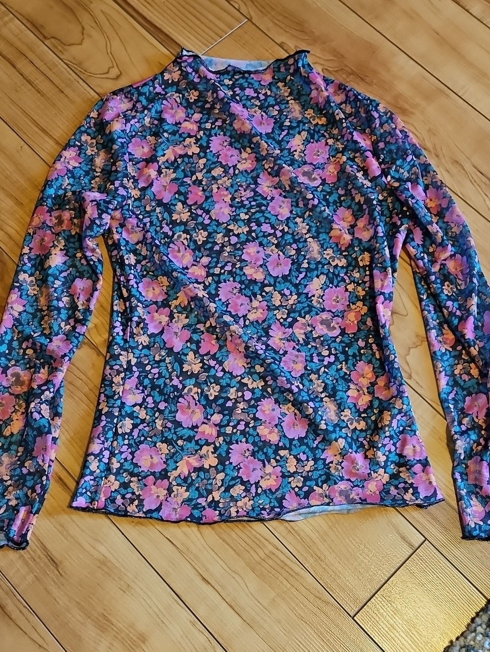 Women’s Floral Long-Sleeve Mesh Mock Neck Top - Pink Floral